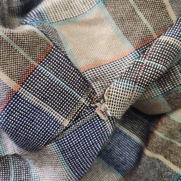 Vintage Sears Flannel Shirt Men Extra Large XL 17 Blue Plaid Long Sleeve Grunge - Picture 8 of 8